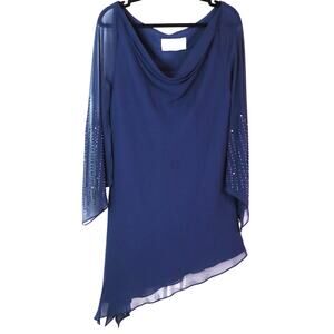 Vintage Y2K Alfred Angelo Navy Blue Dress Asymmetrical Fairy Beaded Cowl Neck M